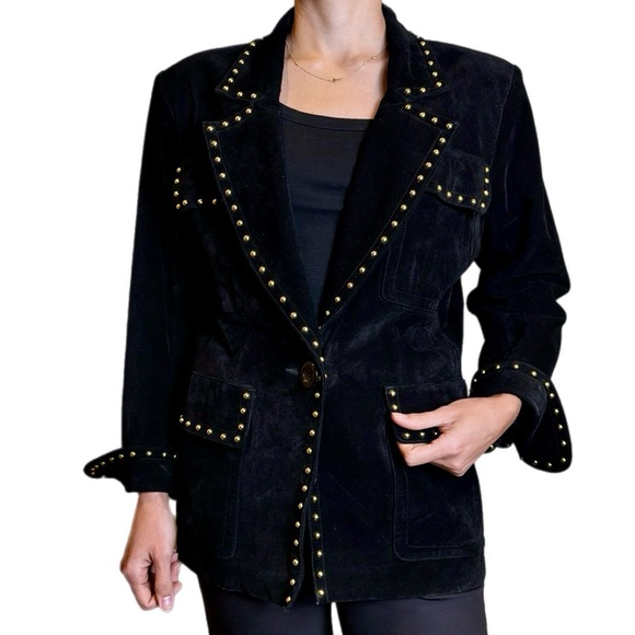 Vintage YSL Runway Gold Studded Black Suede Jacket - Picture 2 of 8